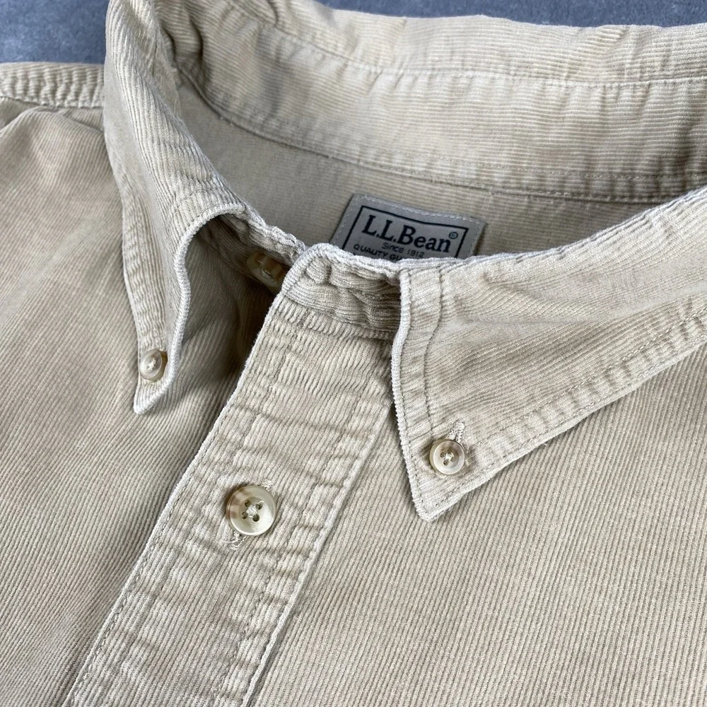 LL Bean Shirt Mens Size XXL Tall‎ Beige Long Sleeve Corduroy Button Down 0YQ71 - Picture 6 of 13
